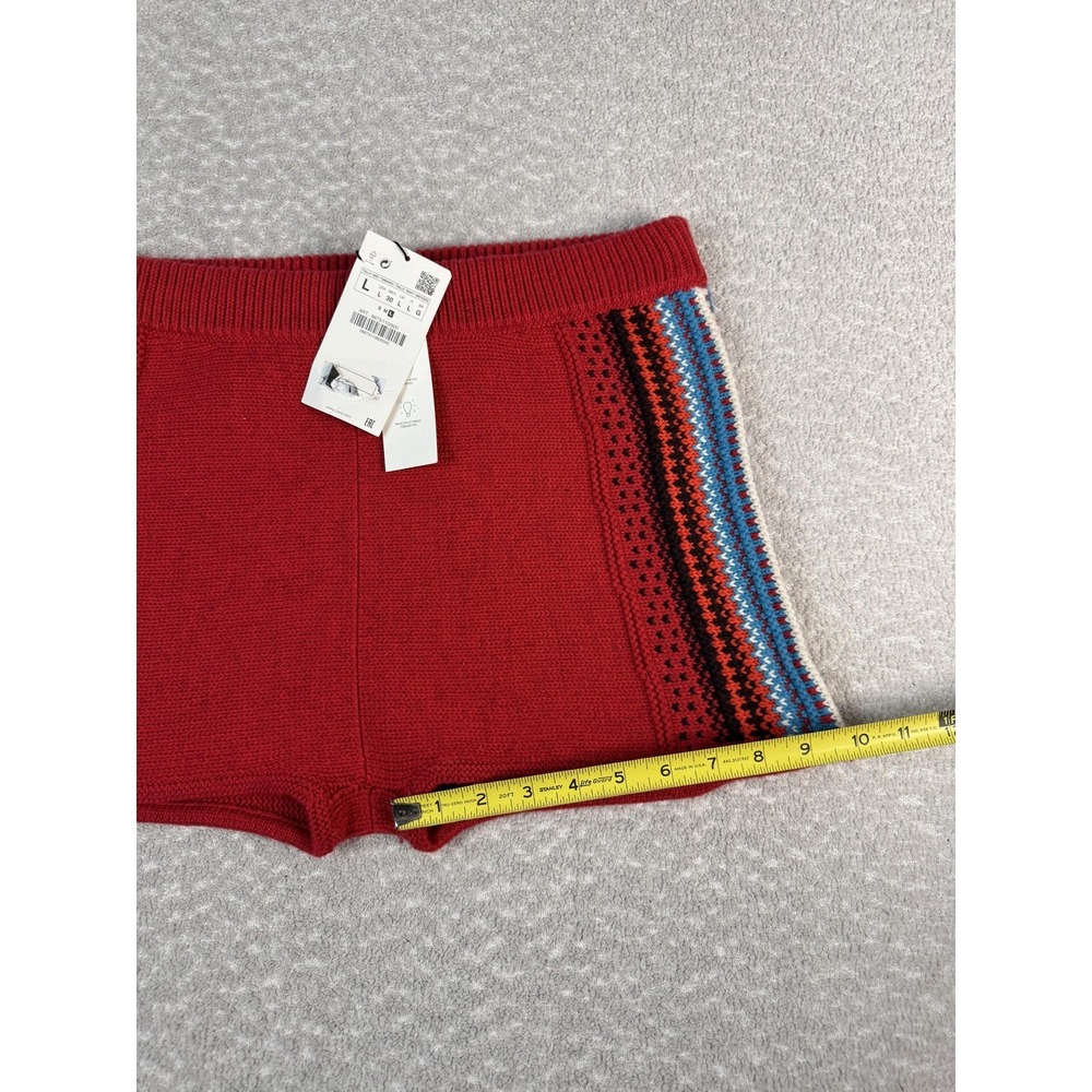 Zara Red High Waist Knit Shorts with Multicolor Side Stripes - Picture 6 of 8